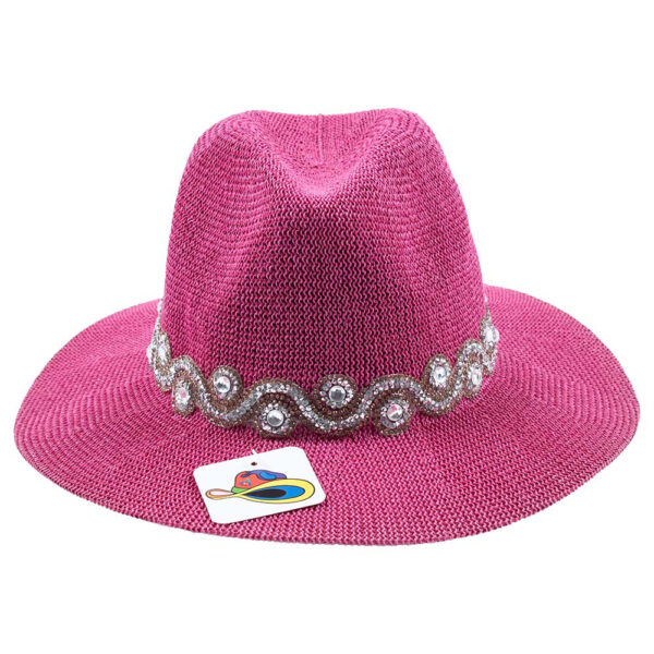 Sombrero con encajes y piedras Swarovski Fucsia