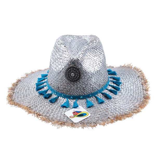 Sombrero de Rafia Plata - Azul