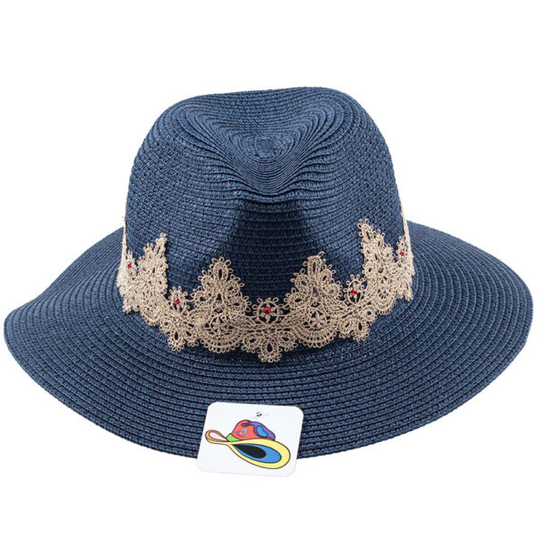 Sombrero con encajes y piedras Swarovski Azul y Café