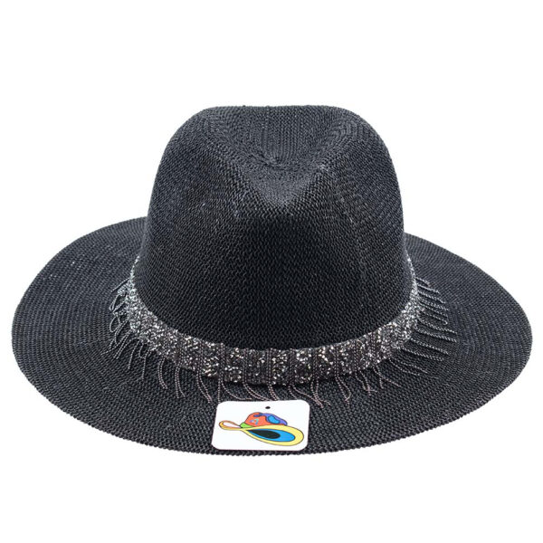 Sombrero con encajes y piedras Swarovski Negro con Piedras