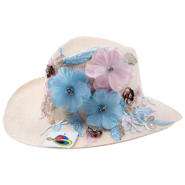 Panama-hat Flores azules y rosas