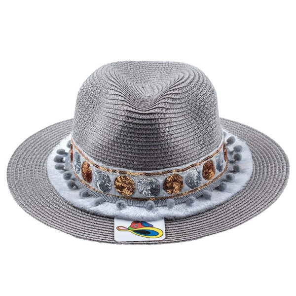 Panama Hat con Lentejuelas Doradas y Plateadas