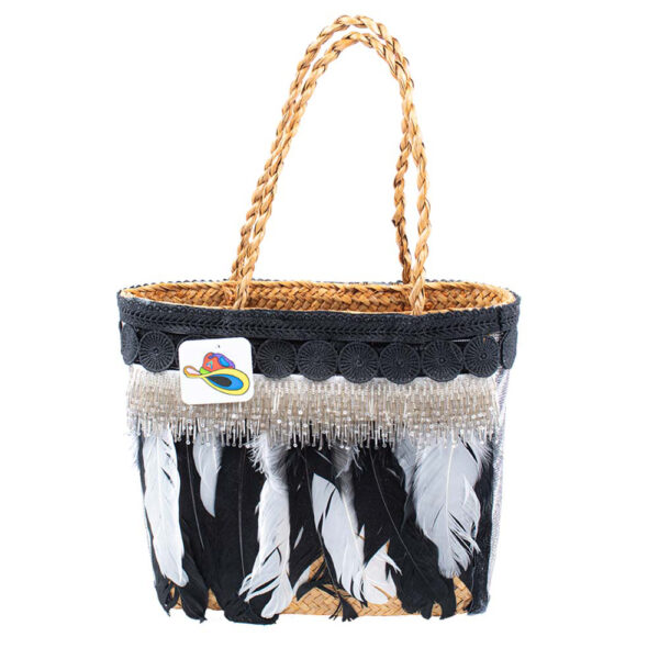 Capazo en Paja con Piedras Swarovski, Plumas y Canutillos