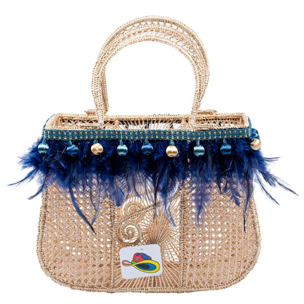 Bolso de Palma de Iraca con Plumas Azules