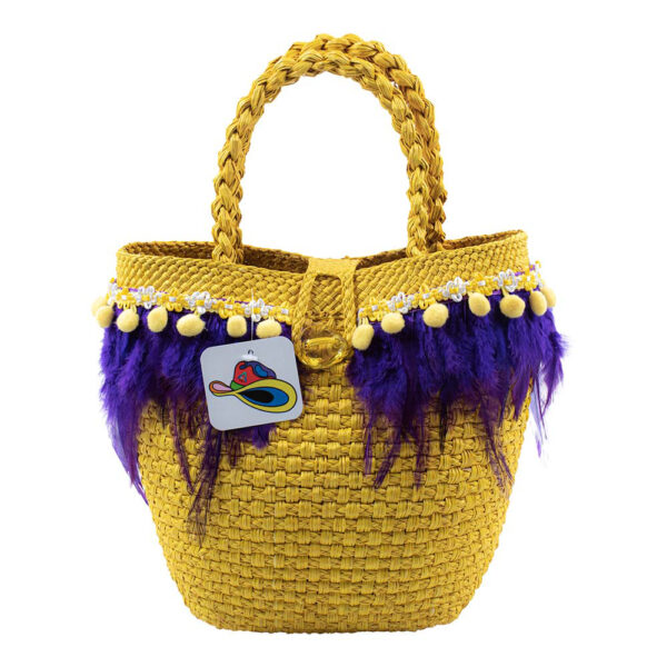 Capazo en Palma de Iraca Amarillo Plumas Violeta