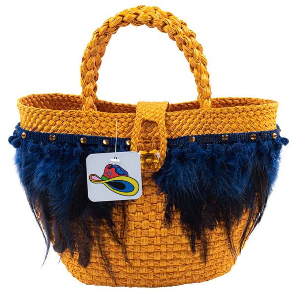 Capazo Naranja con Plumas Azules